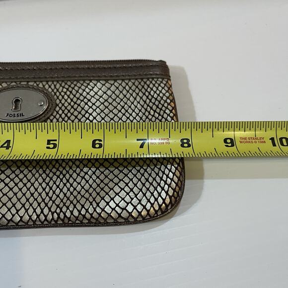 Fossil Wristlet Brown Metallic Faux Snake Cow Hide Leather Wallet Organizer - Picture 10 of 11